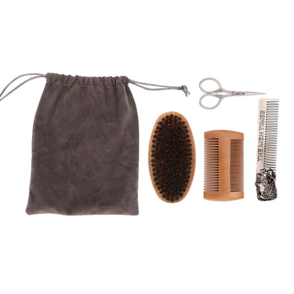 4 stk. Menns hår Mustache Brush Beard Comb Scissor Styling Beard Care Tool SetSet