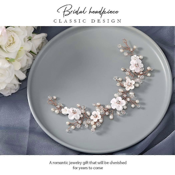 Brud Bryllup Hårranke Blomst Hårtilbehør Hodebånd Brude Krystall Hodeplagg for Kvinner og Jenter (Rose Gull)