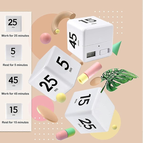 Gravity Sensor Cube Timer Køkken Timer - 25-5-45-15 Minutters Nedtælling og Tidsstyring