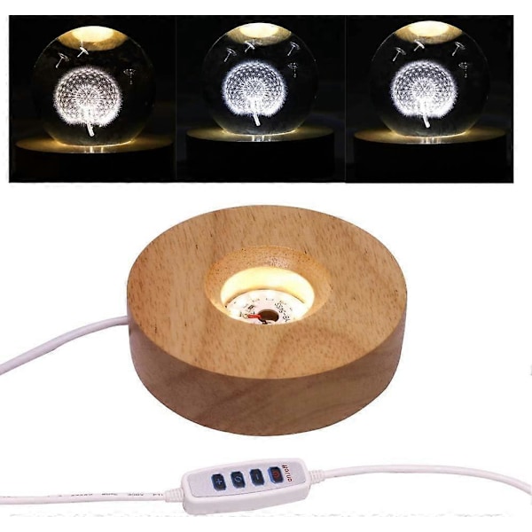 2025 Egnet 4-tommers LED-sokkel i tre med justerbar lysstyrke og 12 LED-lys for 3D laser krystallglasskunst