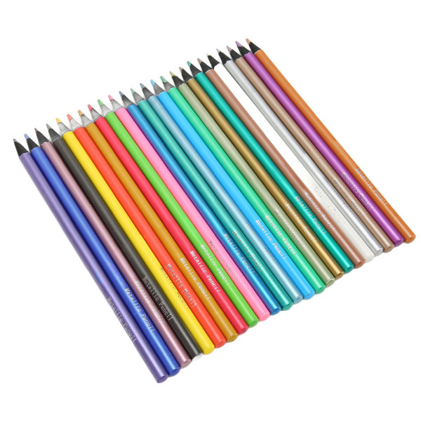 24 stk Fargeblyanter 24 Farger Metallic Wooden Barrel Fargeblyanter for Doodling Håndbok Tegning
