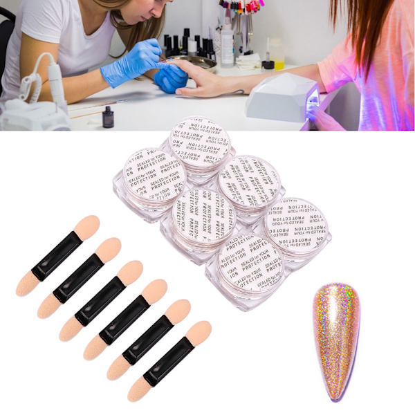 6 kpl 0,5 g kynsien koristelujauhetta kynsien koristeluun glitterpigmenttiä kynsistudioon TCL-06