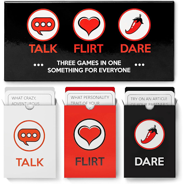 Romantiskt spel för par - Perfekta idéer för dejtkvällar - Present till par - Flickvän, Pojkvän, Nygifta, Fru eller Make. 3-i-1: Prata, Flirta, Våga.