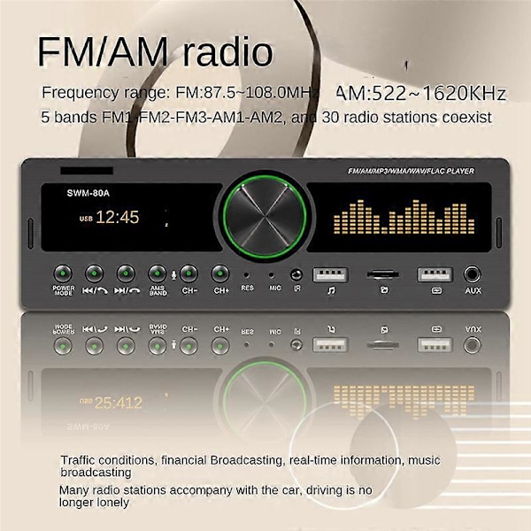 Bluetooth Bilradio MP3-spelare Multifunktionell Plug-in U Disk Bilradio
