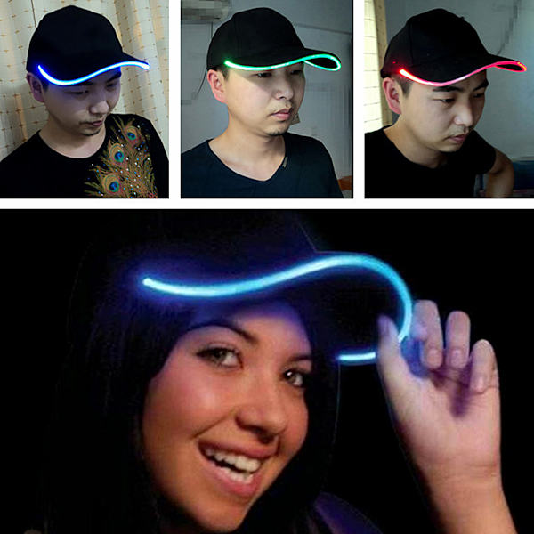 LED-valaistu pesäpallohattu valokuituoptiikka valaiseva cap mainoksiin mustalla ja 7 värillä