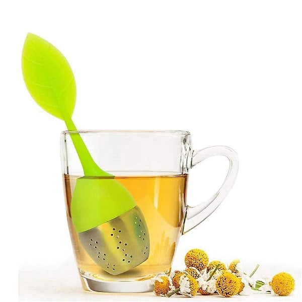 Silikon-teinfuser med rostfritt stål-sil och droppbricka för lösa blad och örtte