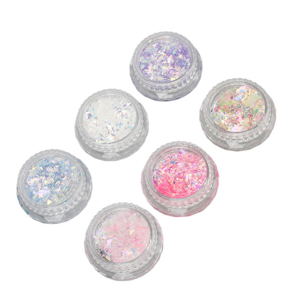 6 lådor Nail Art Glitter Pulver Blandad Färg Manikyr Dekoration Paljetter Flingor för Nagelsalong