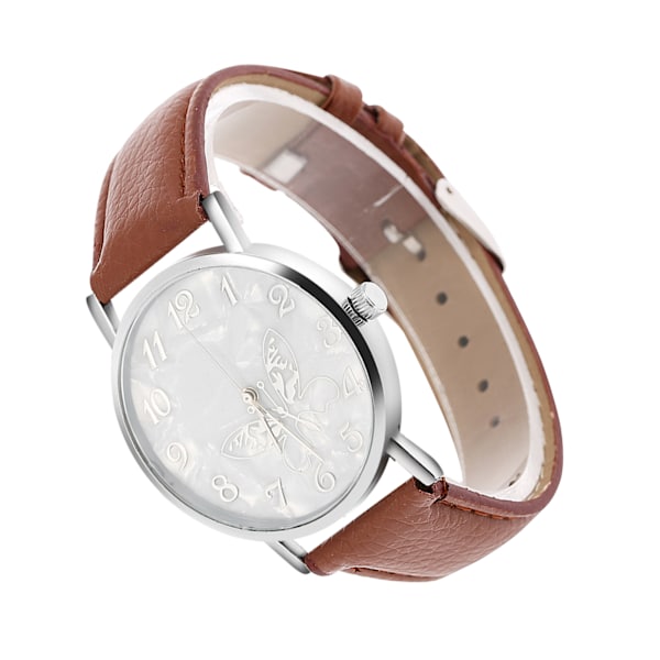 Fashionabla PU-läderrem Quartz Watch Dam Kvinnliga Analoga Armbandsur Kaffe