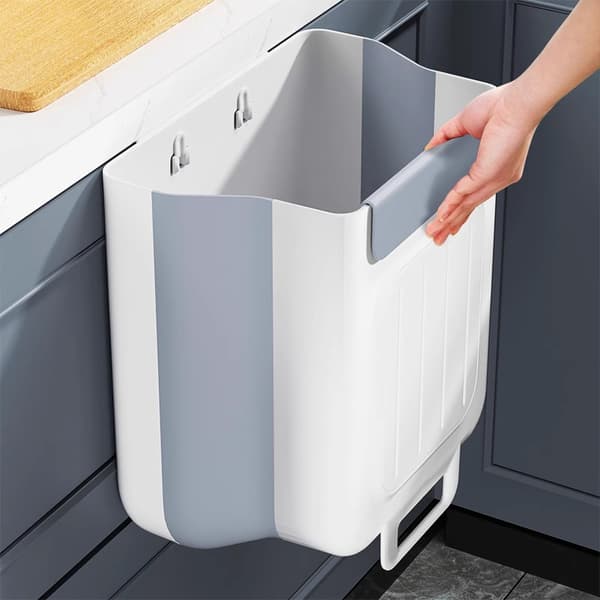 White Foldable Waste Bin | Compact Travel Trash Can with Space-Saving Expandable Design | Indoor and Outdoor Waste Basket, 7.5 Liters