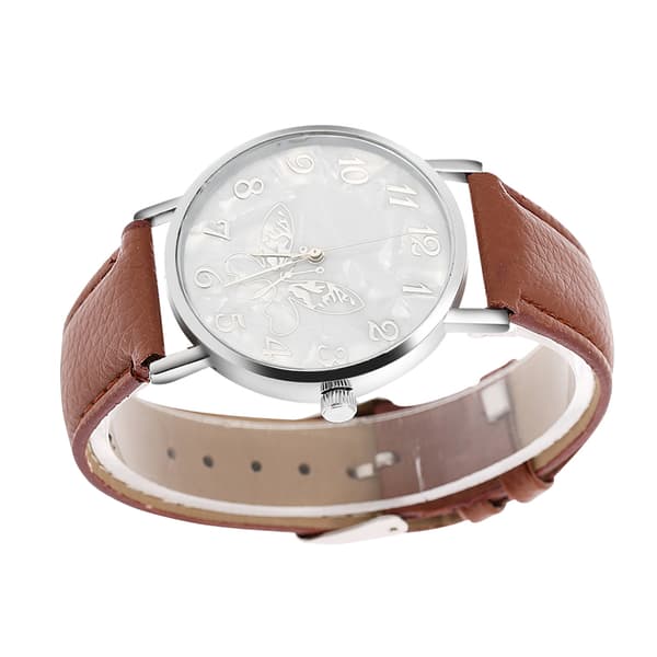 Moderigtigt PU læderrem Quartz ur Kvinder Dame Analog Armbåndsure Kaffe