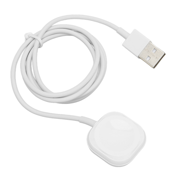Rektangulär smart magnetisk klockladdare med 1 m snabbladdningsförlängningskabel kompatibel med IWatch Series Vit