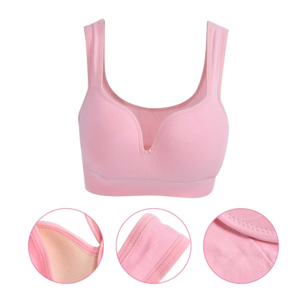 Kvinnors bekväma stöd-bh med full täckning trådlös sov-bh amnings-bh rosa S