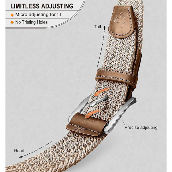 Herre Elastisk Flettet Web Bælte - 2 Pak, Elastisk Bælte til Casual Golf, Jagtbukser og Jeans - 1 3/8\" 26 til 30 tommer 2pak beige Mørkegrå1499