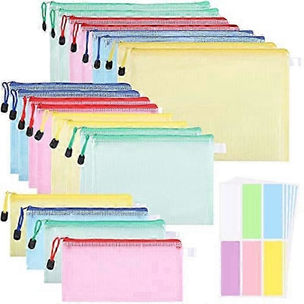 20-pack Dokumentfickor A4+A5+A6, Filmapp Plast Zip Ficka Dragkedja Ficka Mesh Påse med Dragkedja