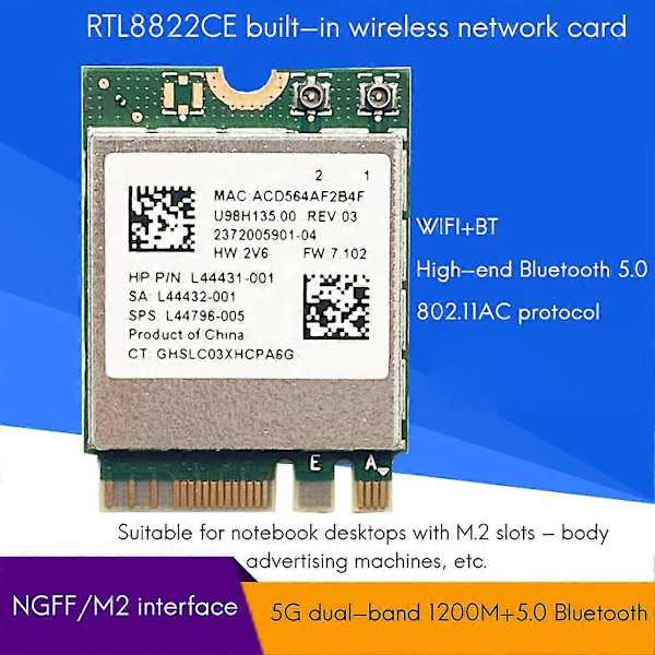 Gigabit Wifi Bluetooth 5.0 M.2 NGFF -liitäntäinen langaton Wifi-moduuli