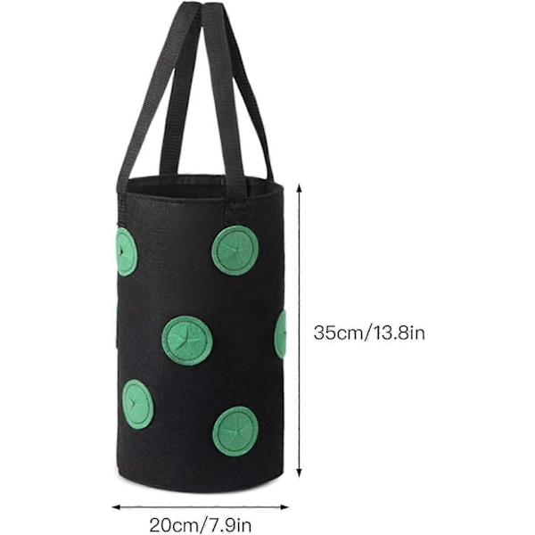 Sæt med 2 hængende jordbærdyrkningsposer med 13 huller i non-woven stof til aromatiske planter