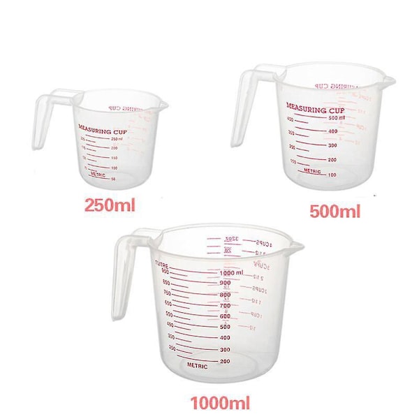Mätkoppssats - 3 Storlekar (250ml, 500ml, 1000ml) - Stark Livsmedelskvalitet - Lättläst för Vätskor och Torra Ingredienser vid Matlagning