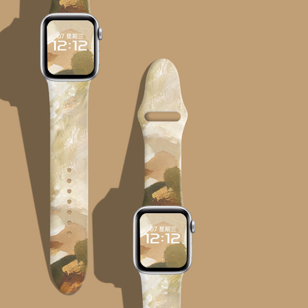 Blommigt tryckt smartklocka bandersättning mjukt silikon sport klockarmband för Iwatch 7-serien kamouflage 38/40/41MM