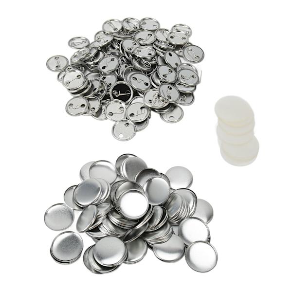 100 Set Blank Knappar Badge-delar Rund Form Rostskydd Lätt att Skriva ut Knappnåls-set för Knapptillverkningsmaskin 32mm/1.3in
