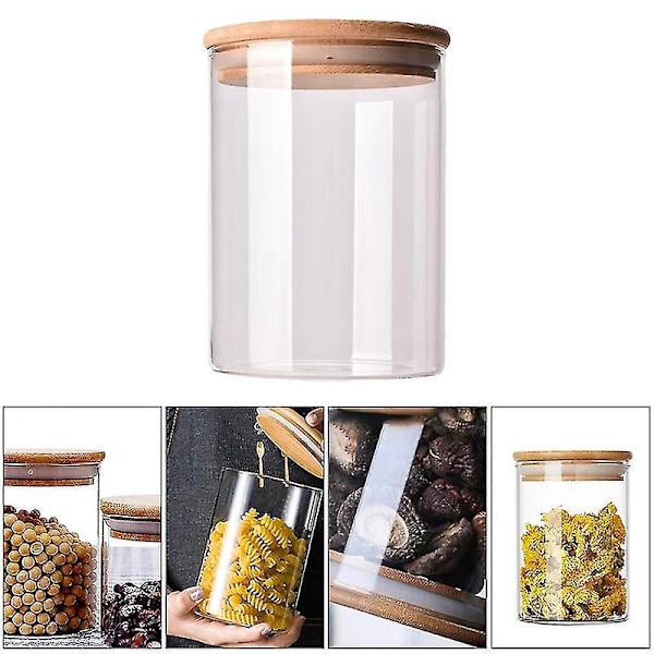 10-pack lufttäta burkar i glas med lock av bambuträ - förvaringsburkar för kök, matbehållare för te och mer