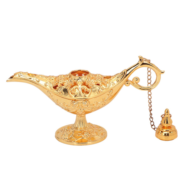 Gold Magic Genie -lamppu kohokuvioidut kukat ontot sinkkiseos Vintage Genie -lamppu makuuhuoneen toimistoon 12 cm