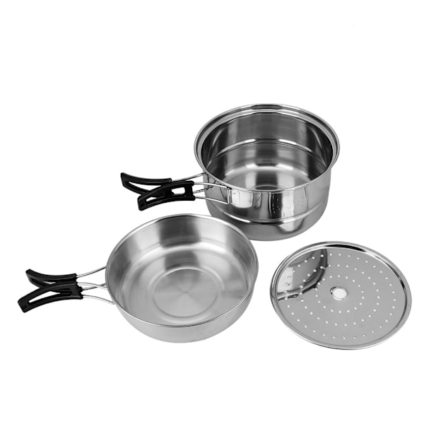 Rostfritt stål Bärbar Utomhus Resa Camping Picknick Köksredskap Matlagning Gryta Panna Skål Set