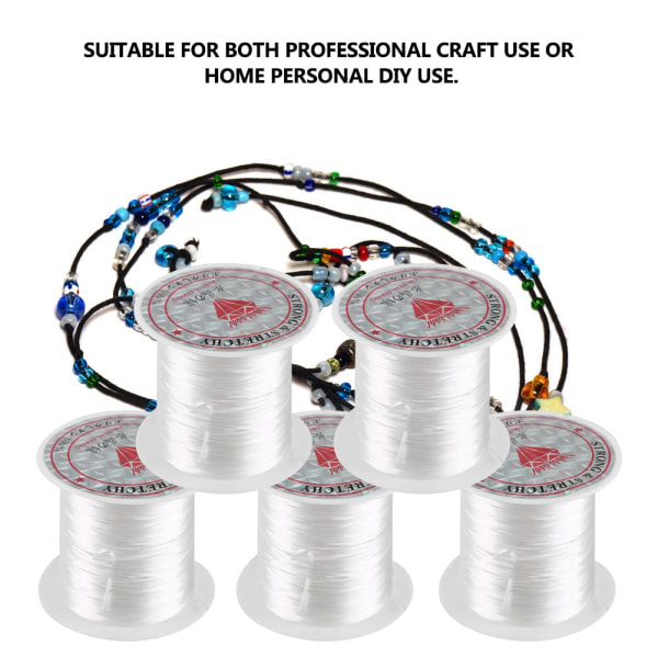 5 Rolls Crystal Line Helmet String Wire korumateriaali Joustava lanka koruille Tee itse (valkoinen)