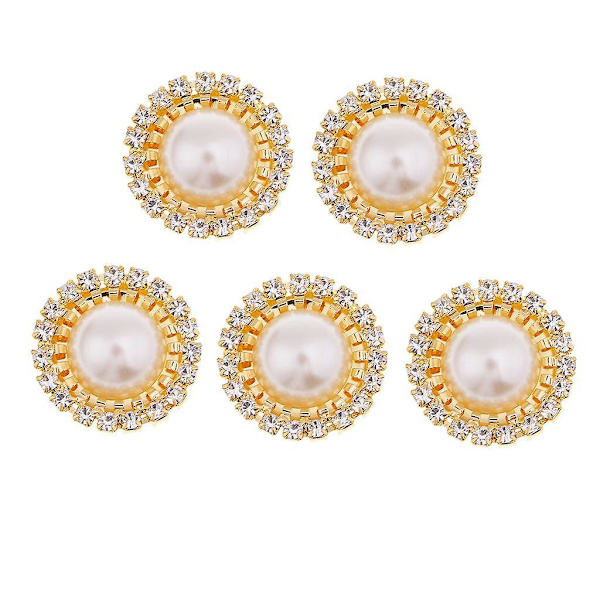 5 Stycken Flerfärgade Flatback Rhinestone Knapp Klädsel Utsmyckningar Guld
