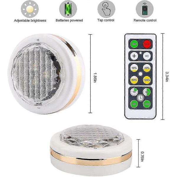 Langattomat LED-valot kaukosäätimellä, 6 kpl LED-kaappivalot, alavalot, kiinnitettävät valot