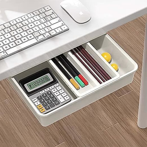 Under-Skrivebord Skuffe, Skrivebord Oppbevarings Skuffe, Kontor Selvklebende Skuffe Organizer, Skjult Skuffeboks Hvit