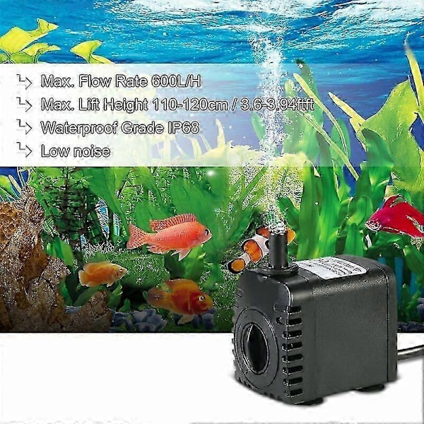 Nedsænkbar vandpumpe, 600L/H 8W vandpumpe, til akvarier, bordspringvand, havedamme og hydroponiske systemer, AC220-240V
