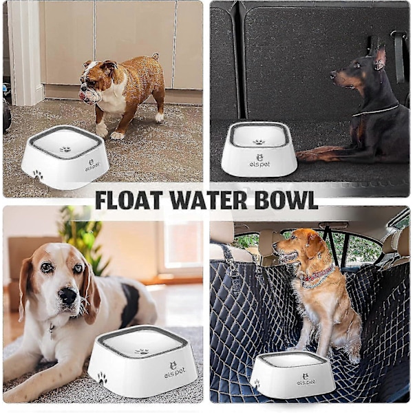 Hundeskål Spildsikker, Kæledyr Vandskål Drypfri Langsom Vandfodring Katte Skål, Kæledyr Vanddispenser Rejse Vandskål Til Hunde Katte -CHSZ 2L Hvid