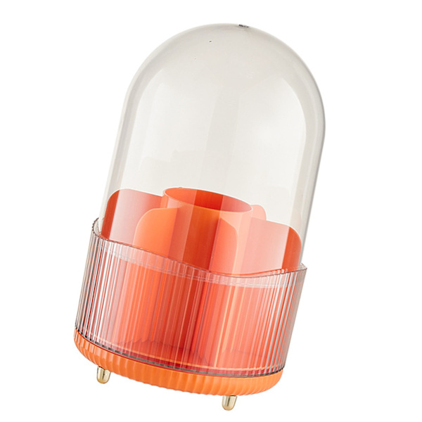 Makeup børste opbevaringsboks roterende kosmetik display case støvtæt make up børster opbevarings spand med gennemsigtigt låg orange