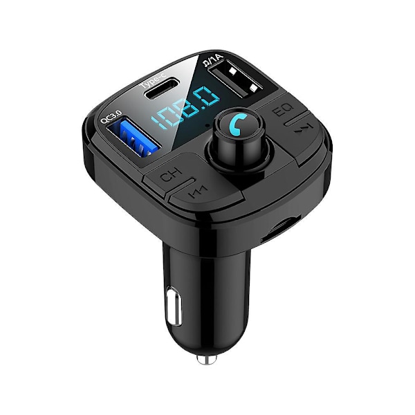 Bluetooth 5.0 FM-lähetin, handsfree-autosarja QC3.0 USB-portilla, auton o-sovitin tukee MP3-soitinta U-levyä TF-korttia värikkäällä valolla