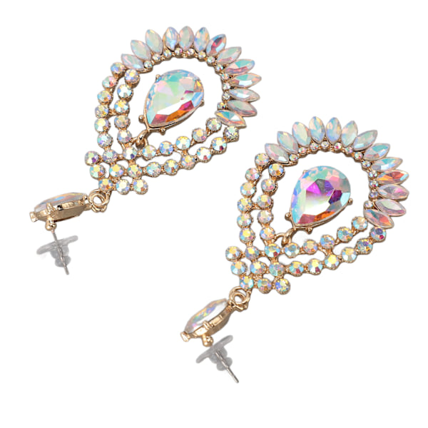 Vanndråpe Rhinestone Hengeøredobber Elegant Legering Glitrende Rhinestone Dangle Øredobber for Bryllup Hvit AB Midtre KC Gull