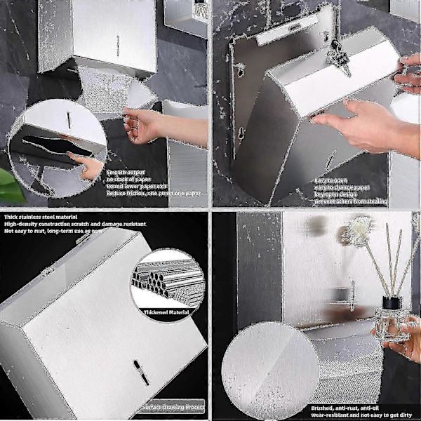 Papirhåndkle Dispenser Veggmontert, Håndkledispenser i Rustfritt Stål, Låsbar-