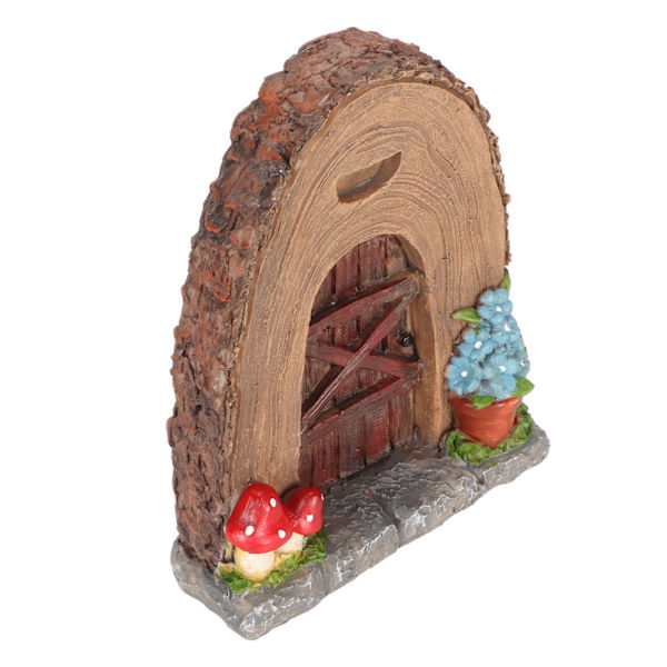 Fe-eventyrhavedørfigur i harpiks - miniatureventyrhavedørskulptur - miniatureventyrhavetilbehør til udendørs dekoration