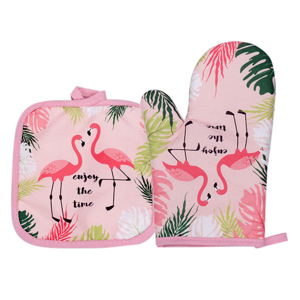Flamingo-paksut leivontahanskat, lämmönkestävät, uunin ja mikroaaltouunin eristysmatto, keittiön ruoanlaittotarvikkeet