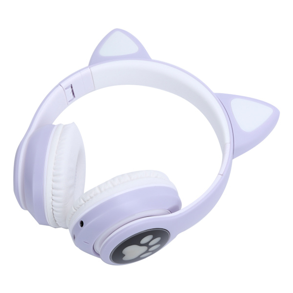 Bluetooth 5.0 hörlurar Cat Ear LED Light Trådlöst söta headset för unga människor Lila katttassmönster