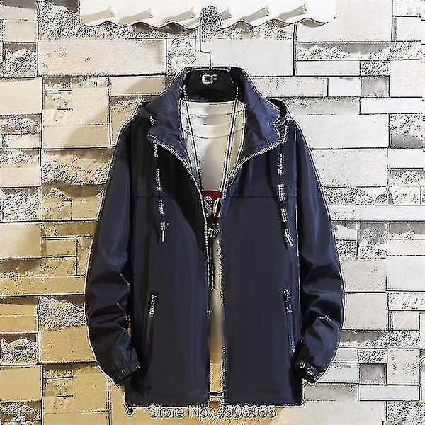 Herre Plus Size Forår Efterår Tynd Vindjakke Hætte Bomber Jakke Casual Sportswear XXL FARVE Blå
