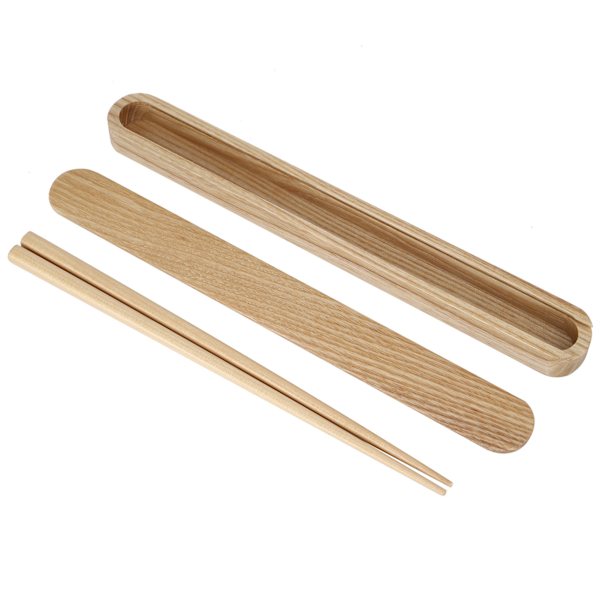 Återanvändbara träpinnar Bärbara porslin Set Köksredskap för att äta med låda (White Wax Chopstick Box Ätpinnar)