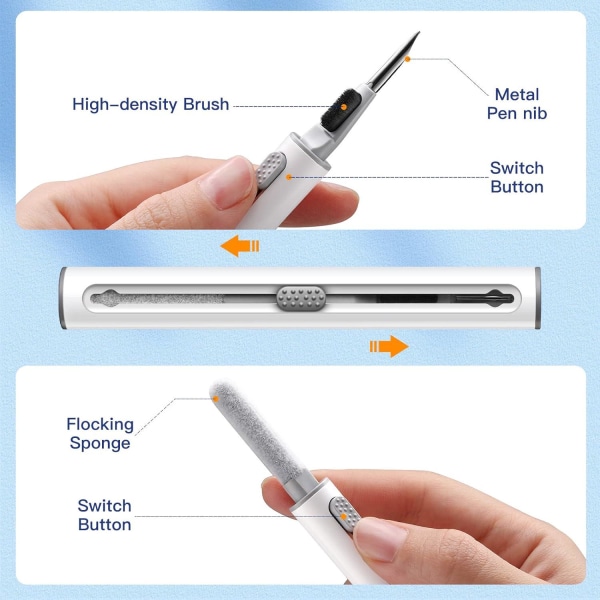 Rensepennsett, rengjøringsmiddel for , multifunksjonelt rengjøringsmiddel for Bluetooth-hodetelefoner/ladeveske/kamera/telefonport