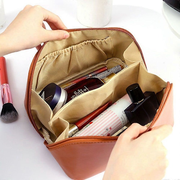 Stor Makeup Taske i Læder Multifunktionel Organizer til Kvinder Vandtæt Rejse Kosmetik Taske Opbevaringsetui MochaBrown