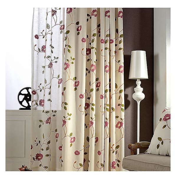 Broderte gjennomsiktige gardiner til soverom og stue - Blomsterdesign (39,4 tommer)