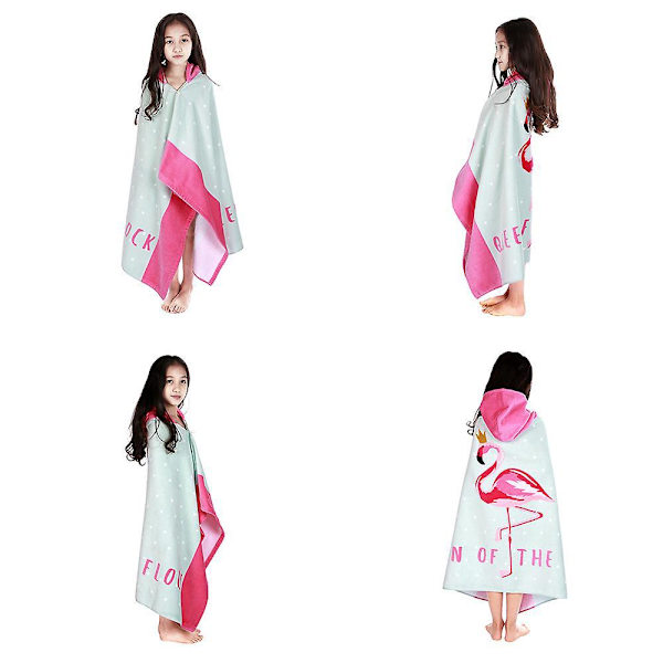 Flamingo badehåndkle med hette for barn - hurtigtørkende og superabsorberende poncho for badekar, basseng, strand og svømmetrekk - 127 cm x 76 cm