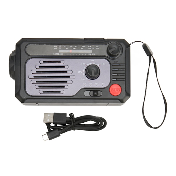 Håndsveiv værradio NOAA AM FM BT Type C lader nød solradio med lommelykt LED leselys SOS alarm