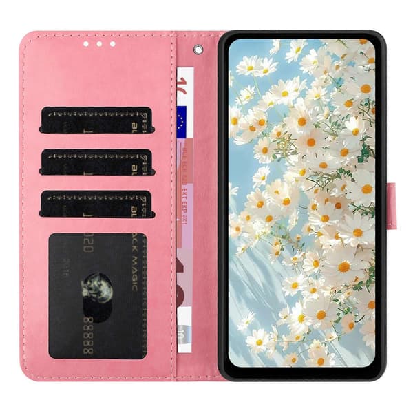 Leather Case with Embossed Daisy Pattern, Wallet Stand, Protective Phone Cover for Samsung Galaxy A56 5G Pink