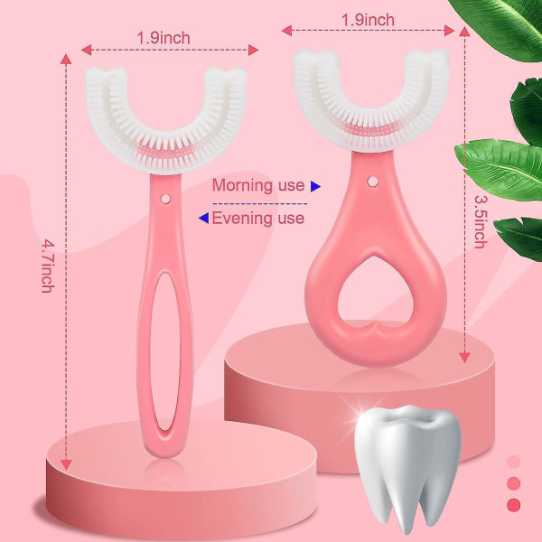 U-formede silikontannbørster for barn, 360 munnpleie, børster i myk matkvalitet, tannbørster for 2-12 år (rosa)