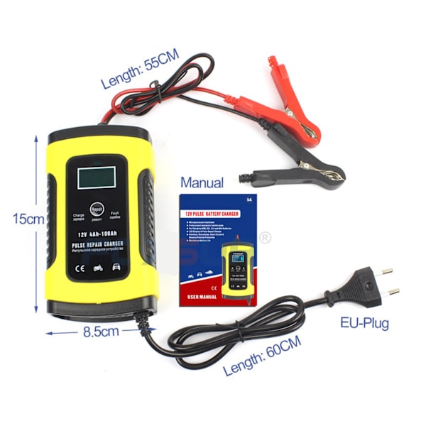 Batterioplader Opladningsstatus Display Puls Reparation Varmeafledning Kortslutningsbeskyttelse til Bil Motorcykel