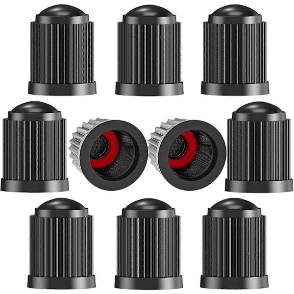10 st Däckventilkåpor, med O-ring, Universella dammskydd för SUV, Bilar, Cyklar, Motorcyklar, Lufttät Försegling, (10-pack Svart)